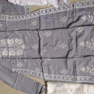 New Gray And White Kurta Pant Set