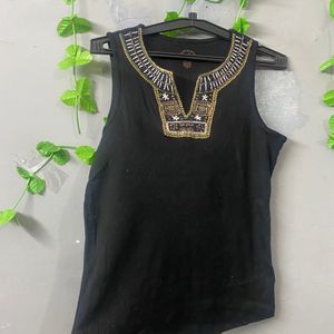 Black Neck Designer Sleeves Top