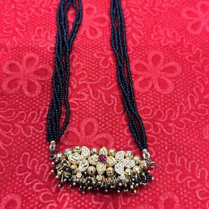 Designer Black Moti Golden Necklace