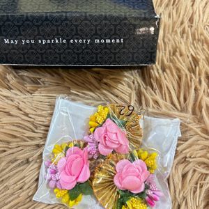 Pink Flower Earrings With Mangtikka