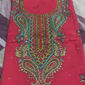 Stone Work Suit Only Neck With Thread Beautiful