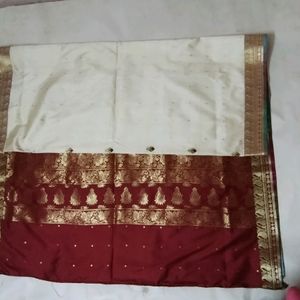 Maroon With Off White Combination Saree