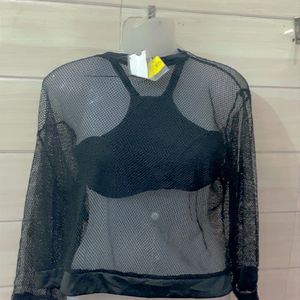 NEW WITH TAG BLACK MESH TOP