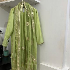 banarsi silk 3 pieces suit mukaish gotta patti