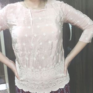 Silk Chikankari Short Kurti