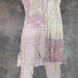 Kurta Embroidered Neck and Paint With Dupatta Set