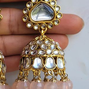 Peach Kundan Jhumka Set