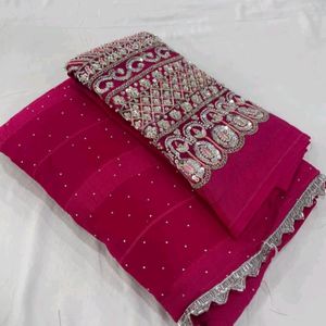 New Embroidery Silk Blend Saree With Blouse Piece