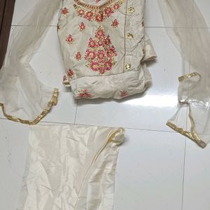 Half White Gown With Pant And Net Dupatta