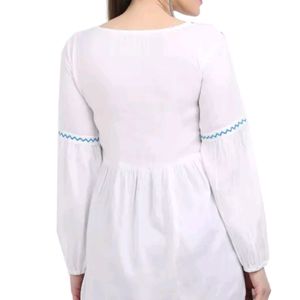 White Embroidered Frock-Top For Women 🌸