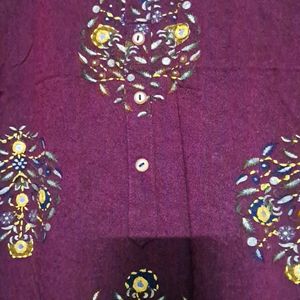 Wine Coloured Kurti With Artificial  Mirror And Ka