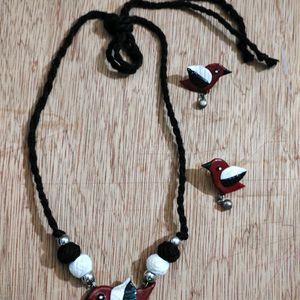 Brand New Clay Bird Necklace With Matching Earring