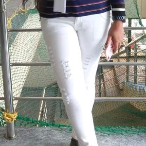 High Waist White Torn Jeans For Sale