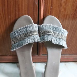 Women's Grey Embellished Flat