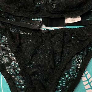 Black Lace Net Bra And Panty