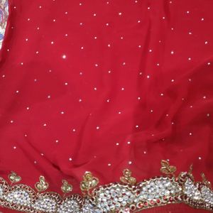 Red Chiffon Heavy Saree With Stitched Blouse