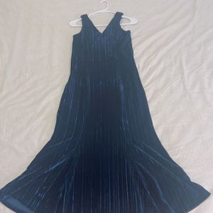 AND Women Blue Solid A-Line Pleated Dress