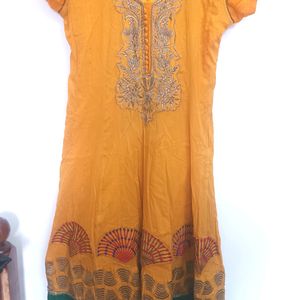 Mango Yellow Embroidery Kurti