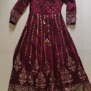 Ethnic Motif Maroon Anarkali With Dupatta