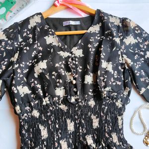 Black Floral Short Dress