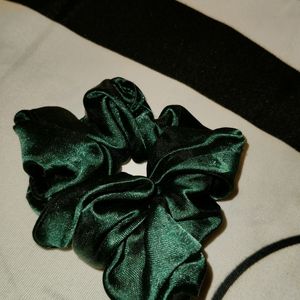 Dark Green Satin Scrunchie