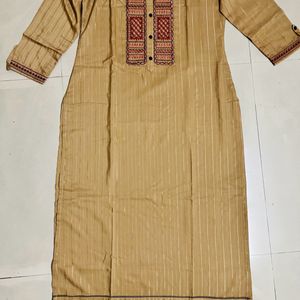 Mehroon Thread Work Tan Colour Long Kurti