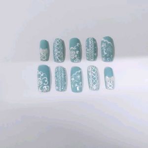 Press On Nails(Blue Lace Corset)