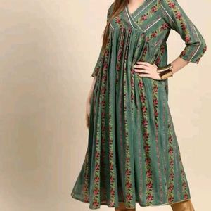 ANOUK Women Printed Cotton Blend A-line Kurta (Gre