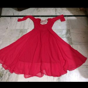 Red Long Chiffon Anarkali Kurti And Dupatta