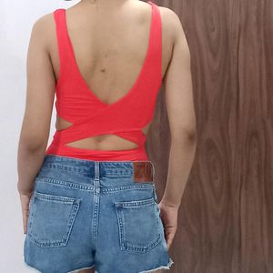 H&M Bright Red Waist Cut Outs Bodysuit