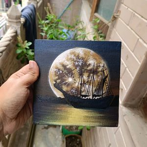 Mini Midnight Seascape Painting With Stand