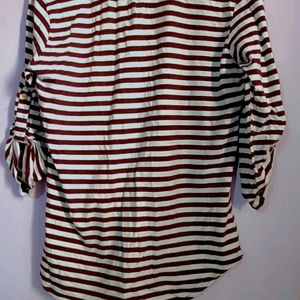 Vintage Brown & White Striped Full Sleeves T-Shirt