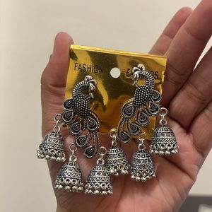 Oxidised Peacock Design Jhumka For Women