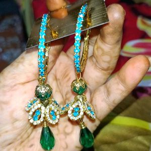 Party Wear Green Blue Jhumka