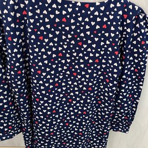 Heart Print Navy Blue Top For Women