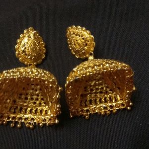 Big Golden Oxidised Jhumkas