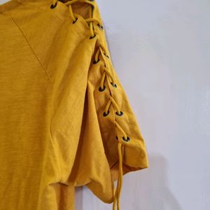 Roadster Mustard Tshirt With Statement Sleeves