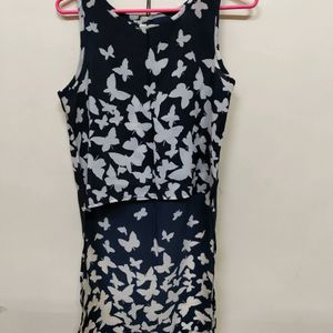 Blue Dress With Butterfly Print