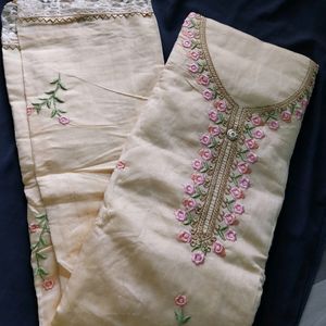 Cream Chanderi Silk Suit