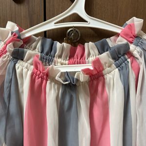 Blouson Offshoulder Top In Pink And White Women