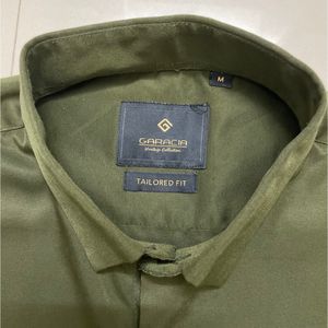 Olive Party Wear Full Sleeve Shirt