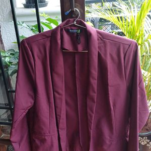 Chic Maroon Single Breasted Blazer Women