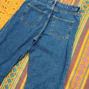 High Waist Blue Straight Fit Jeans