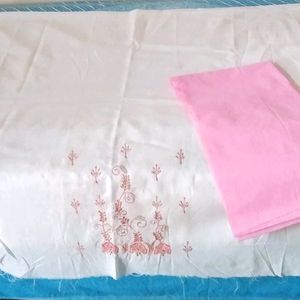 2Piece Cotton Embroidery Pink&White Suit (Unstitch