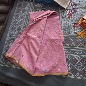 Pure Crepe Pink Saree With Embroidery