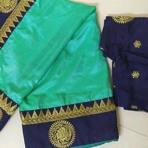 Green With Blue Blouse Saree