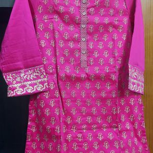 Magenta Silk Kurti With Golden Block Prints