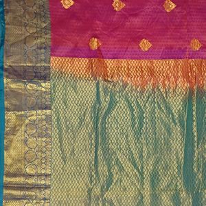 Kanjivaram Watermelon Pink And Blue Saree