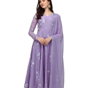 Crepe Lavender Anarkali Kurta Set Of 3