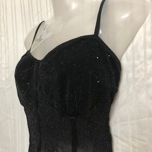 SHEIN Allurite Sequin Mesh Bustier Crop Cami Top